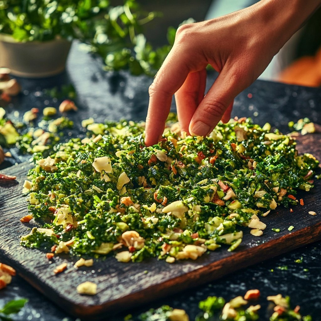 Brokkoli-, Grünkohl- und Erbsensalat