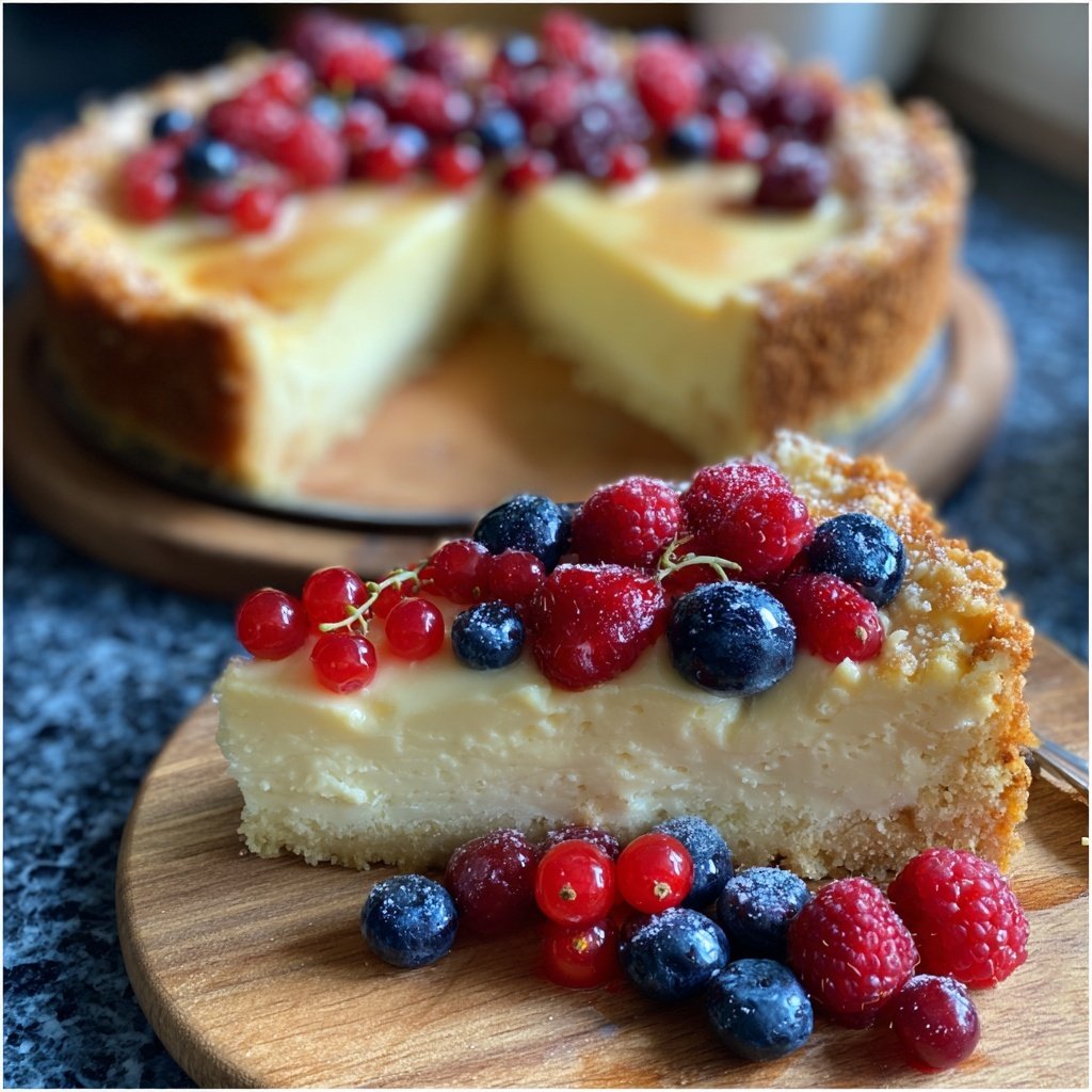 Blechkuchen mit Vanillepudding und Beeren